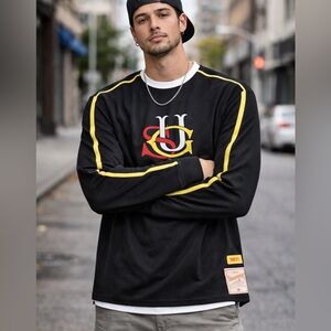 Tradition 1901 Long Sleeve Shirt Black Yellow Piping Embroidered Logo XL